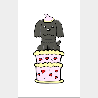 Happy black dog Jumping out of a cake Posters and Art